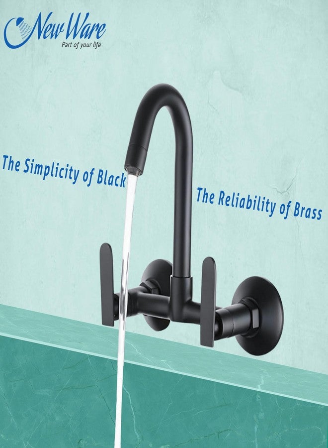 New Ware Brass Matte Black Hot & Cold Double Cross Handle Tap for Home, Bathroom, Kitchen Faucet with 22 cm Tall Body Faucets Mixer Taps with Wall Flange - Image 2